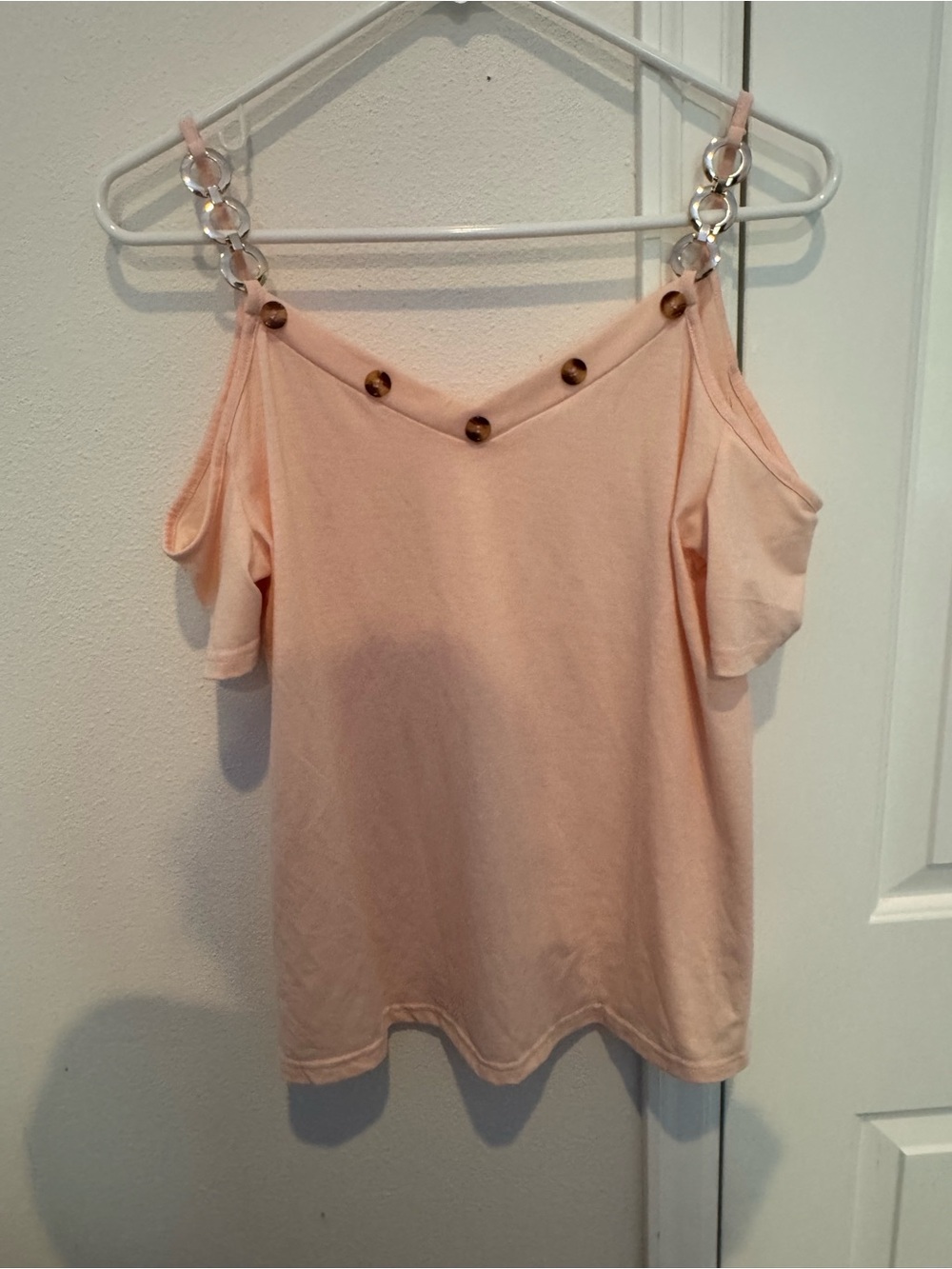 Cold-Shoulder Peach Women's Top with Button Detail